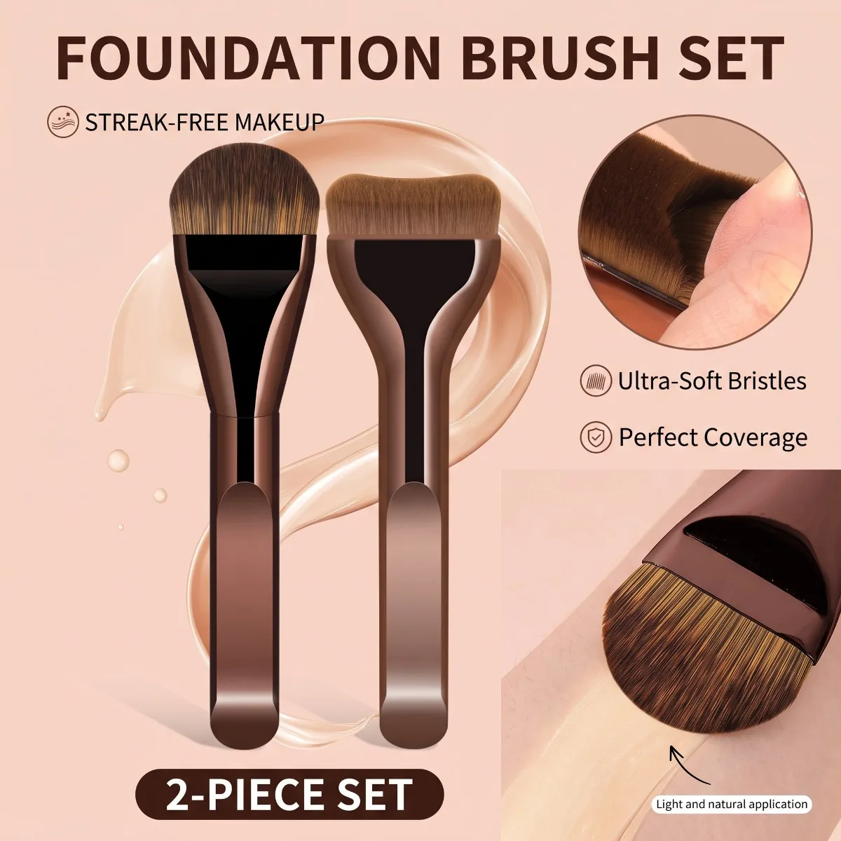 Seamless Foundation Brush Set Soft Bristles Streak Free Liquid Powder Face Blending Makeup Applicator Tools for Flawless Look