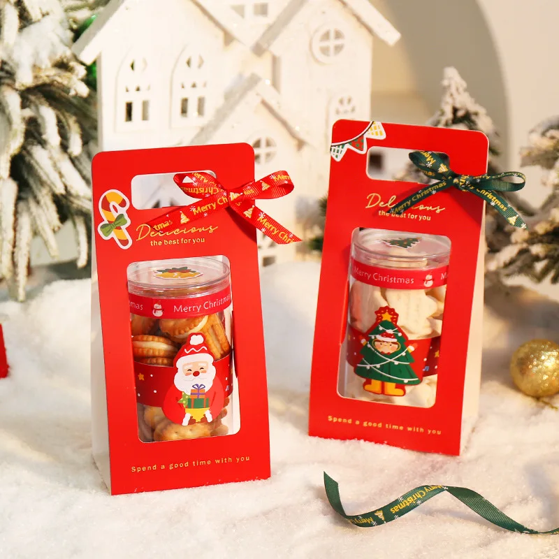 

10PCS Christmas Handheld Box and Can Packaging Candy Cookies Transparent Bottles Gift Packaging for Kids Favour for Guest