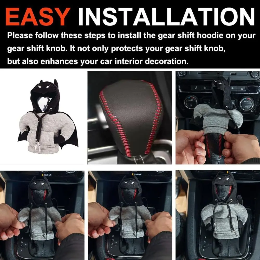 Plush Hoodie Car Gear Shift Cover Car Interior Durable Bat Shift Lever Collars Hoodie Gear Sweatshirt Manual Handle