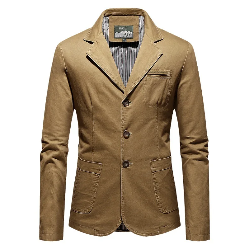 Spring Autumn Mens Blazer Jacket High-quality Business Casual Men Jacket Lapel Multi-pocket Single-button Suit Coat Men Clothing