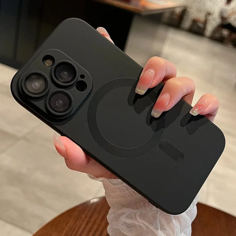 Luxury Black Magnetic Wireless Charge Case for Iphone 17 16 15 14 13 12 11 Pro Max Soft Magnetic Cover-Magnetic Matte Frame