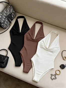 Women 3PCS Halter Cowl Neck Bodysuit Set Sleeveless Deep V Backless Slim Bodycon Basic Jumpsuit Casual Daily Ladies Body Suit Ou 4 Women 3PCS Halter Cowl Neck Bodysuit Set Sleeveless Deep V Backless Slim Bodycon Basic Jumpsuit Casual Daily Ladies Body Suit Ou 4
