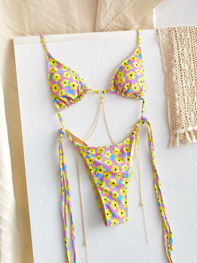 ZRTAK Micro Tangas Bikini Traje de Baño para Mujer 2026 Sexy Conjuntos de Bikinis Paisley con Anillos Ropa de Playa Esta