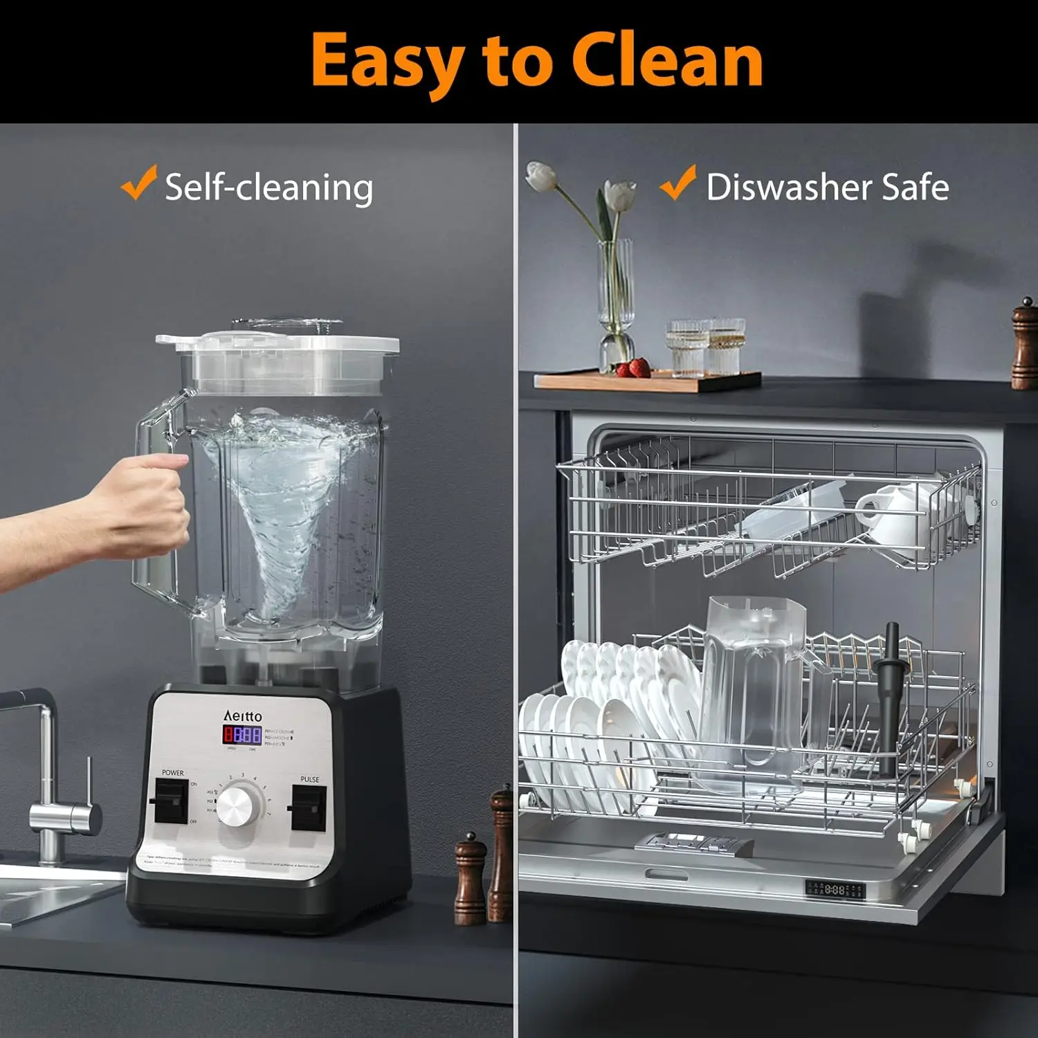 Liquidificadores para cozinha com motor de 1500 watts, grande capacidade de 68 onças, liquidificadores profissionais de bancada para triturar gelo, bebidas congeladas (