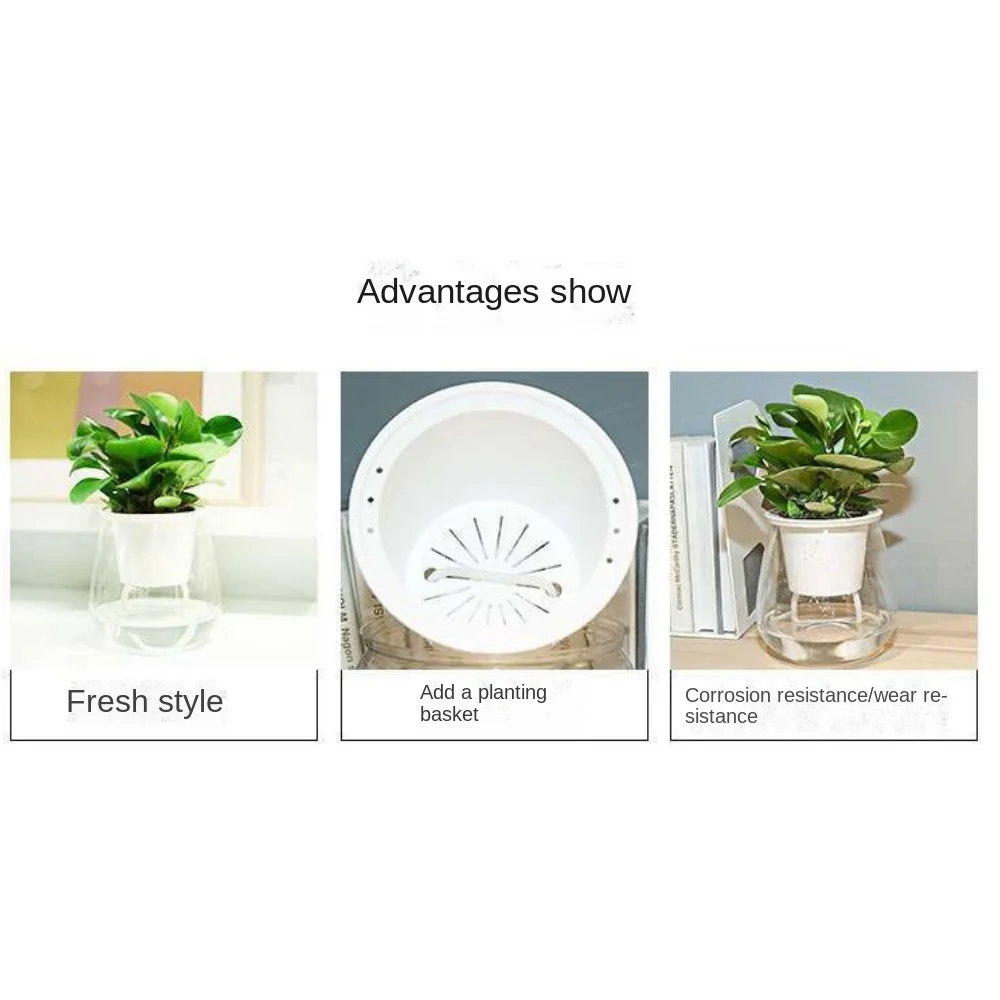 Lazy Automatic Watering Flower Pot Plastic Round Water Storage Flower Pot Including Liner Transparent Hydroponic Planter Home