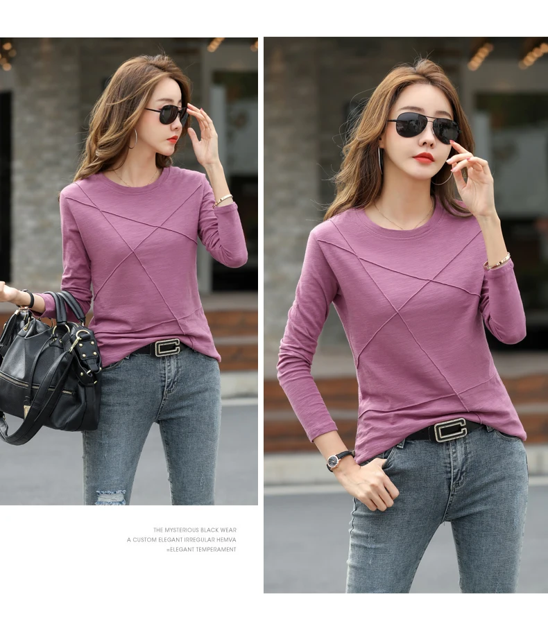 AOSSVIAO 2026 Frühling Langarm Damen O-Neck Bambus-Baumwoll-T-Shirt Elegantes, locker sitzendes geripptes Mode-T-Shirt Damen schlichte Oberteile – Detail 8