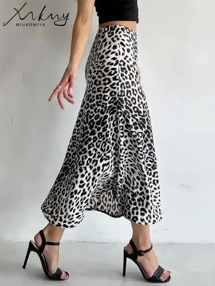 Long Leopard Print Skirt Women Satin Maxi Summer Elegant Women\'s Luxury Trumpet Skirts For Women Silk Leopard Skirts Long White