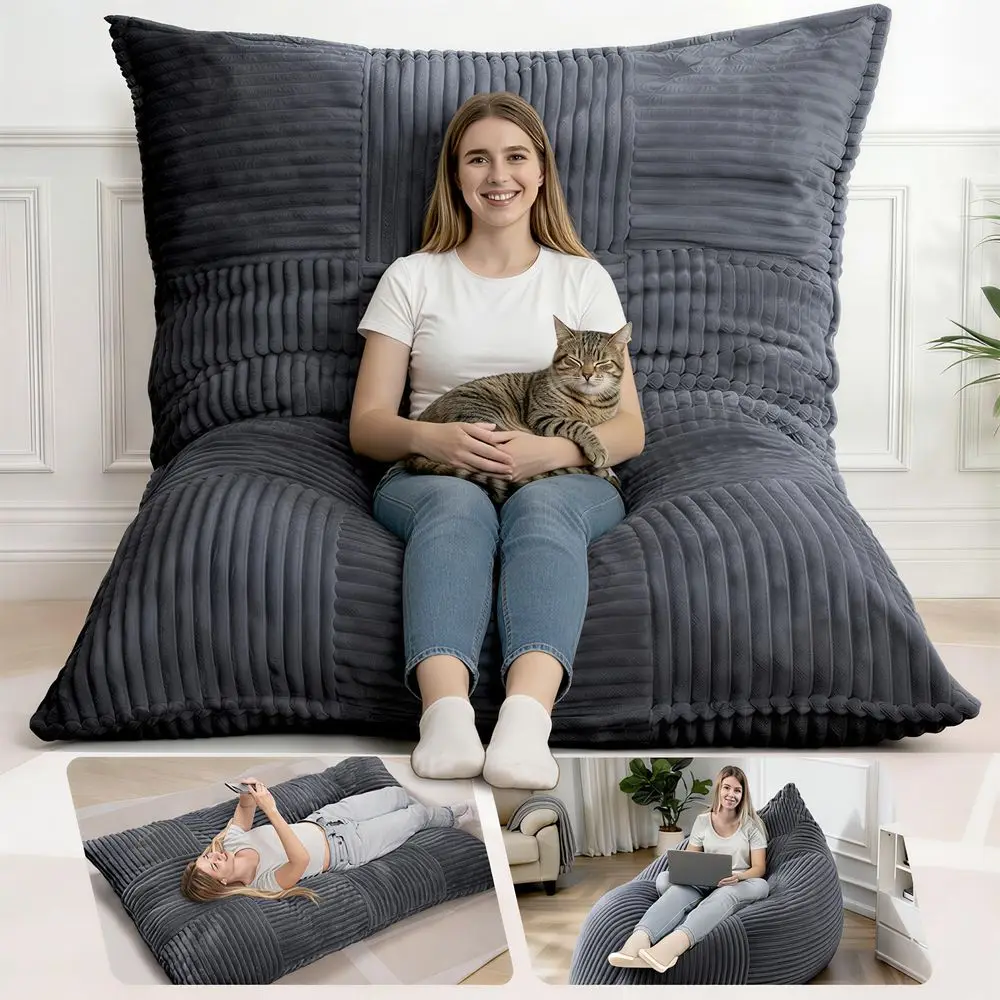 

Bean Bag Chair, 3in1 Convertible Bean Bag Floor Cushion with Washable Cover,Beanbag Chairs for Adult, Living Room, Bedroom, Gre