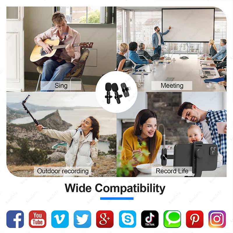 Micrófono Lavalier inalámbrico, Mini micrófono portátil, reducción de ruido, grabación de Audio y vídeo para iPhone, Android, transmisión en vivo de juegos