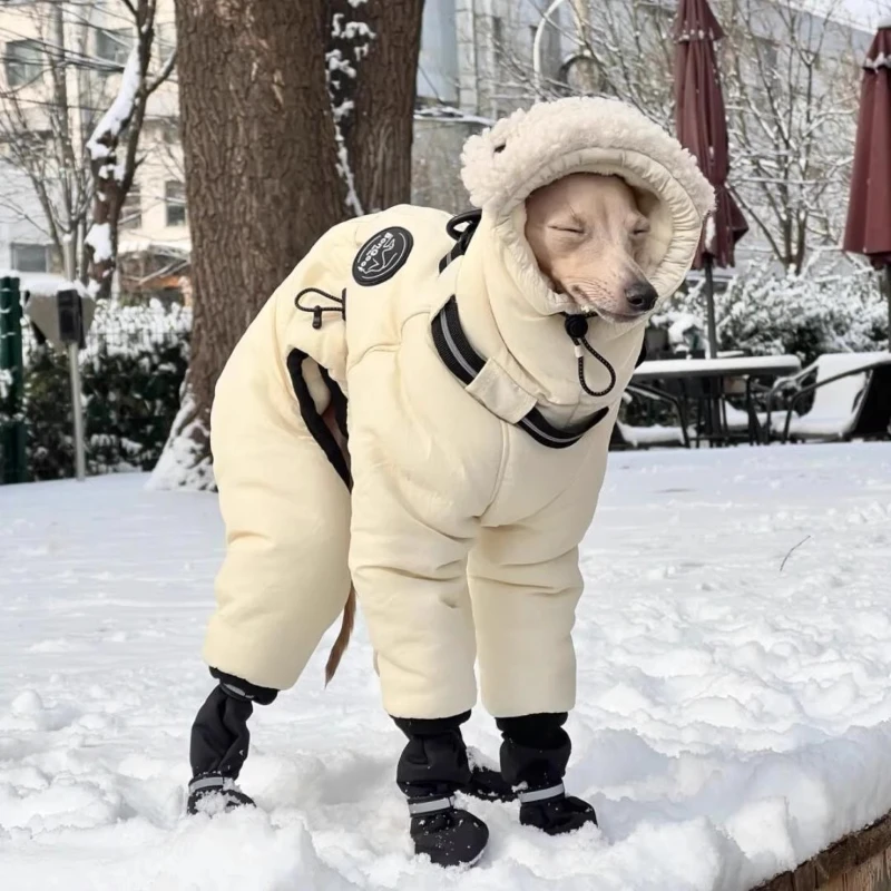 Winter Big Dog Clothes Warm Greyhound Cotton Clothes Large Dog Coats Outdoor Luxury Cold Protection Pets Coat Medium White view 3