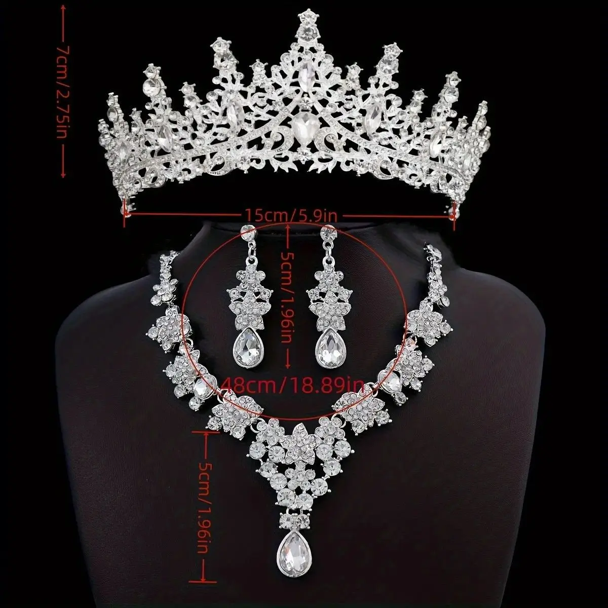 KMVEXO 3 قطعة/المجموعة الملكي الملكة التيجان وقلادة أقراط ل مجوهرات الزفاف مجموعات النساء العرائس الزفاف تاج حفلة موسيقية اكسسوارات #3