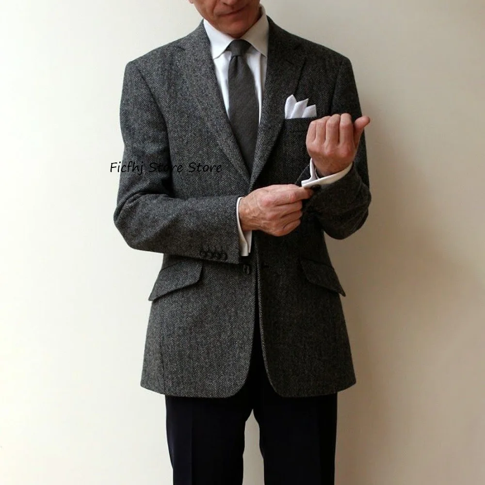 

Мужской пиджак из ткани «ёлочка» на одной пуговице, деловой повседневный стиль, для мужчин