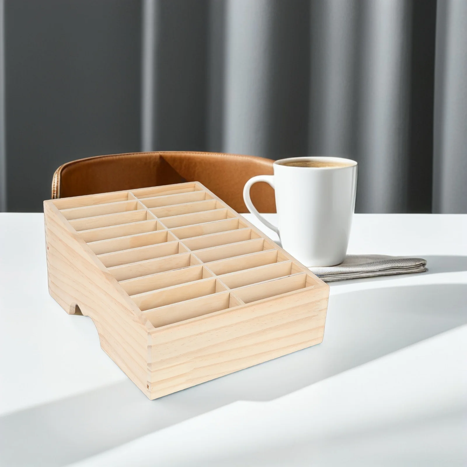 

20-Grid Wooden Desktop Organizer Box Solid Wood Storage For Phone Stationery Calculator Office Classroom Tabletop Holder