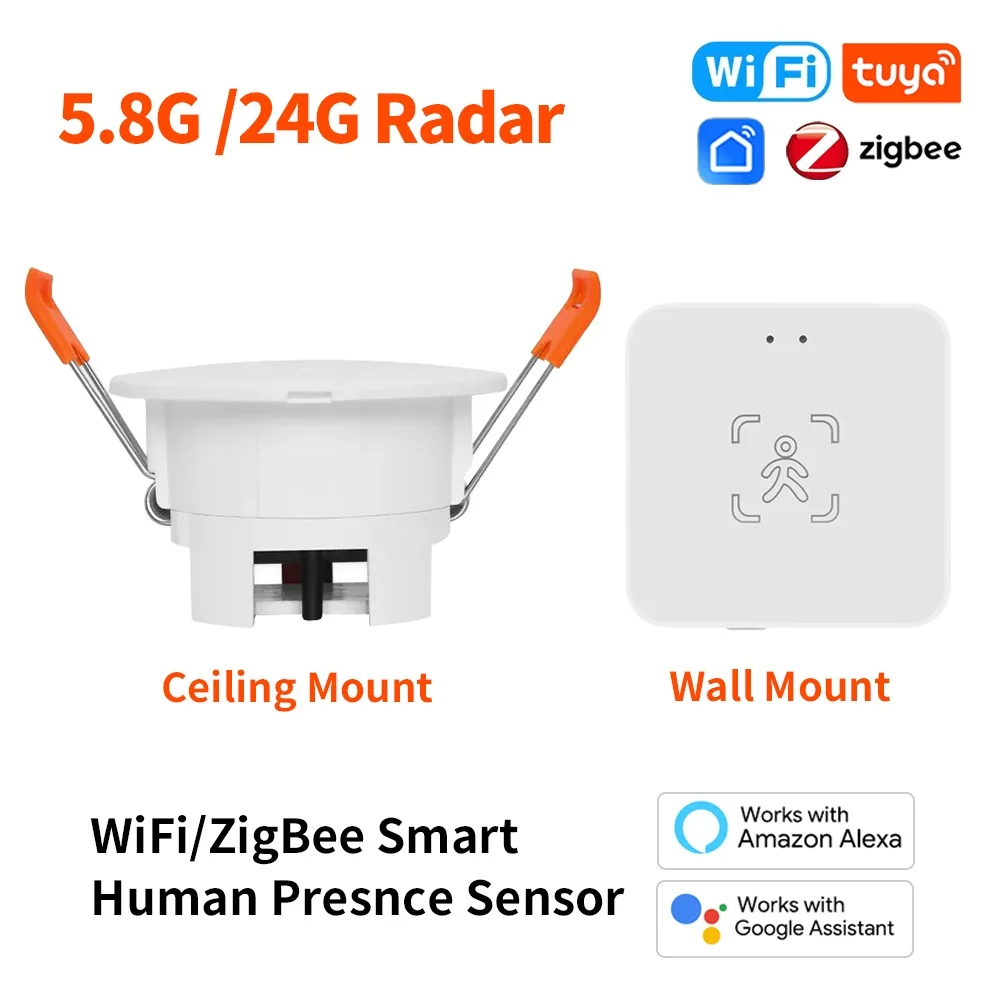 

Tuya Smart Life ZigBee/Wi-Fi MmWave датчик присутствия человека 5,8G/24G с обнаружением яркости/расстояния для Alexa Google