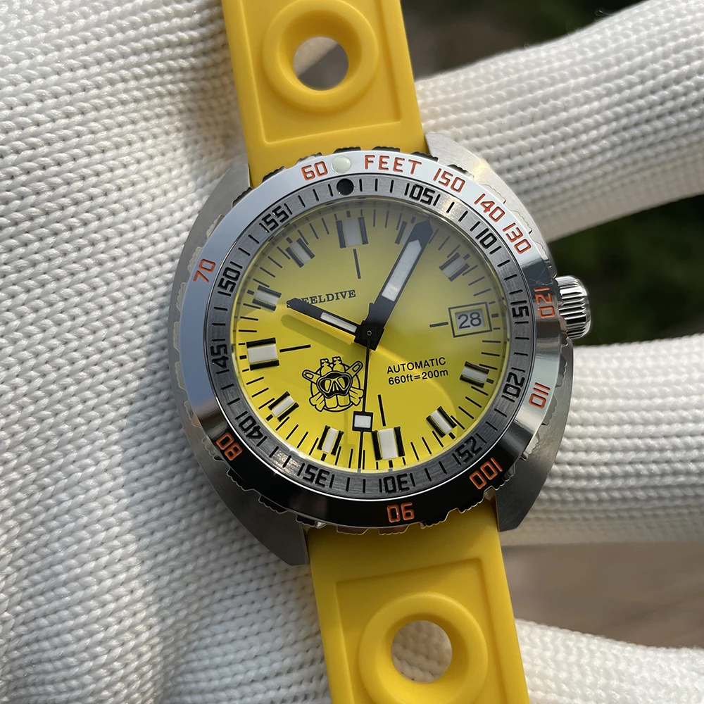 SD1967 Armband met gefreesde sluiting Stalen ring 43 mm Steeldive-saffierglas 20ATM Waterbestendig NH35 Automatisch man-duikhorloge