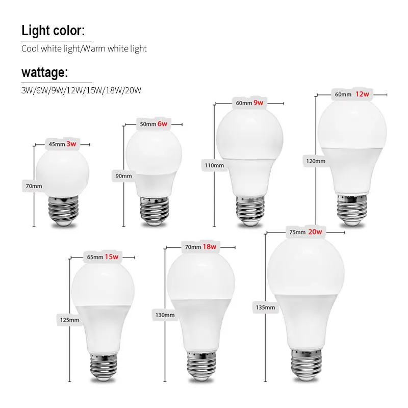 4pcs LED Bulb Lamps E27 AC220V 240V Room HomeLight Bulb Real Power 20W 18W 15W 12W 9W 5W 3W Lampada Living LED Bombilla