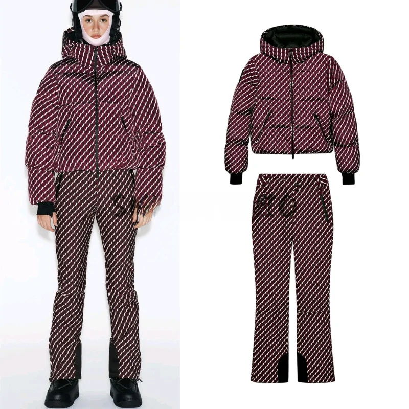 

Zipper Long Sleeve Hooded Cotton Jacket Outerwear High Waist Technology Bell Bottom Pants Two Piece Set Casual Style Winter Wear