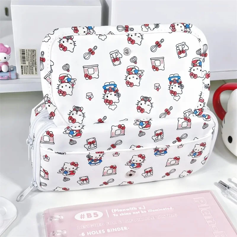 Sanrio Hello Kitty Pen Bag Cartoon Large Capacity Pencil Storage Bags Multifunctional Print Stationery Pouch School Supplies