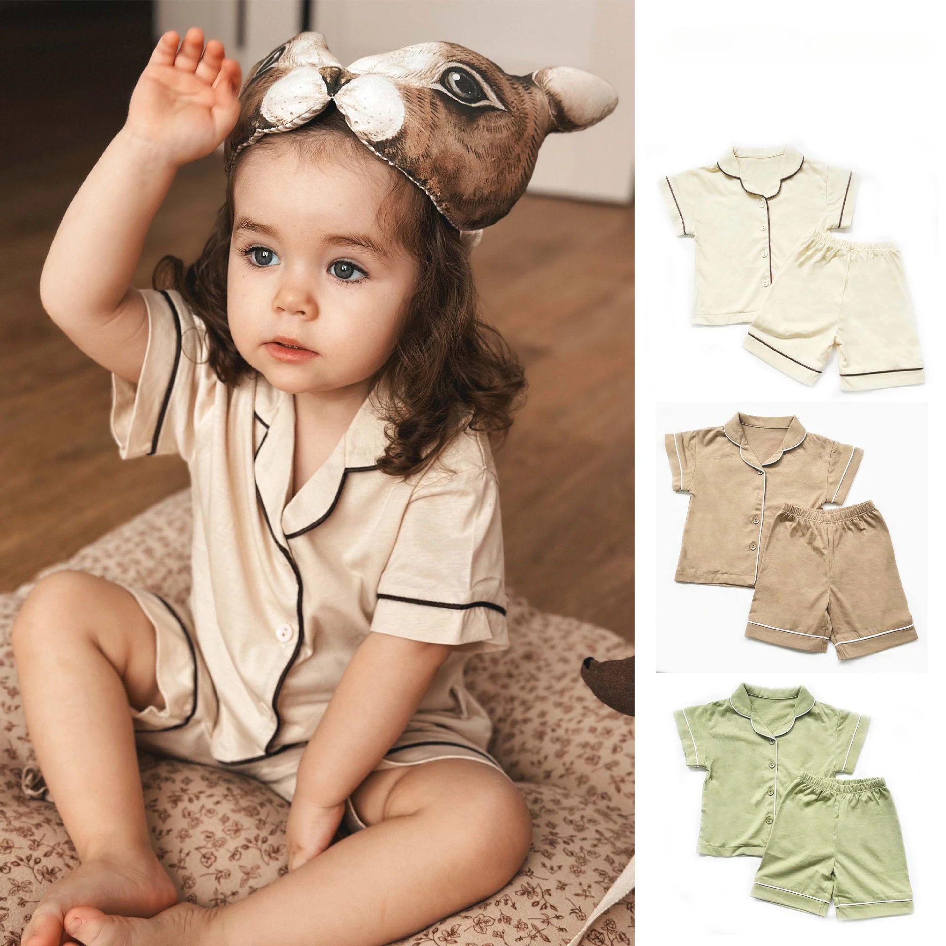 

2025 Summer Children's Pajama Sets Cotton Girls Boys Home Clothes Short Sleeved Girls' Pajamas Set Boys' Summer Clothes