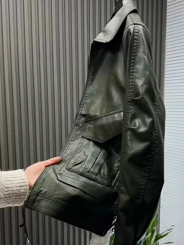 

Fall Men's New PU Leather Jaet High Quali Faionable Comfortable Sli Slim Fit Antimicrobial Youthful Outerwear