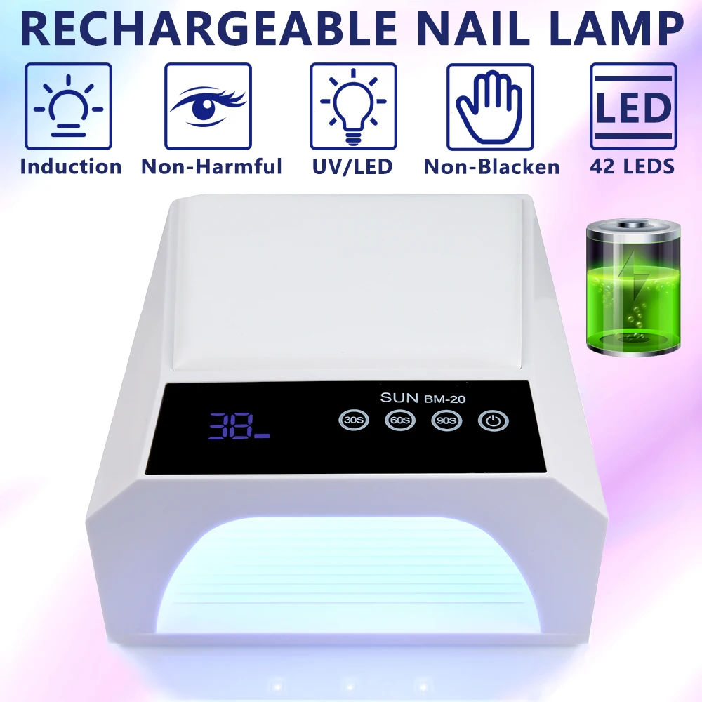 Rechargeable UV LED Nail Lamp 42 LED Gel Polish Nail Dryer with PU Hand Pillow Nail Art Manicure Tools For Home And Salon