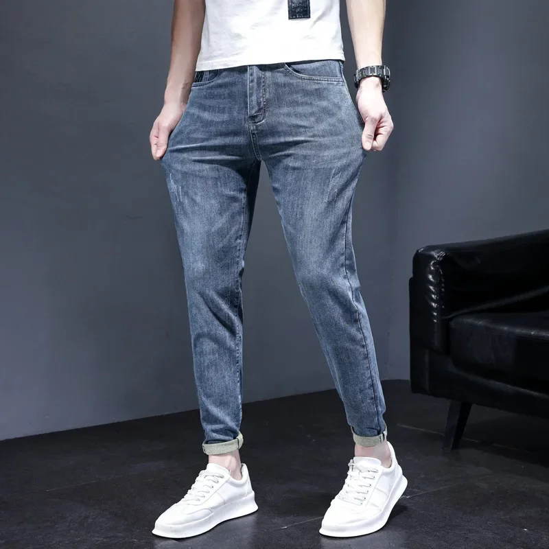 Men's Jeans Fashion Brand Spring And Autumn New Style Slim Fit Small Feet Fashion Casual Summer Thin Cropped Pants