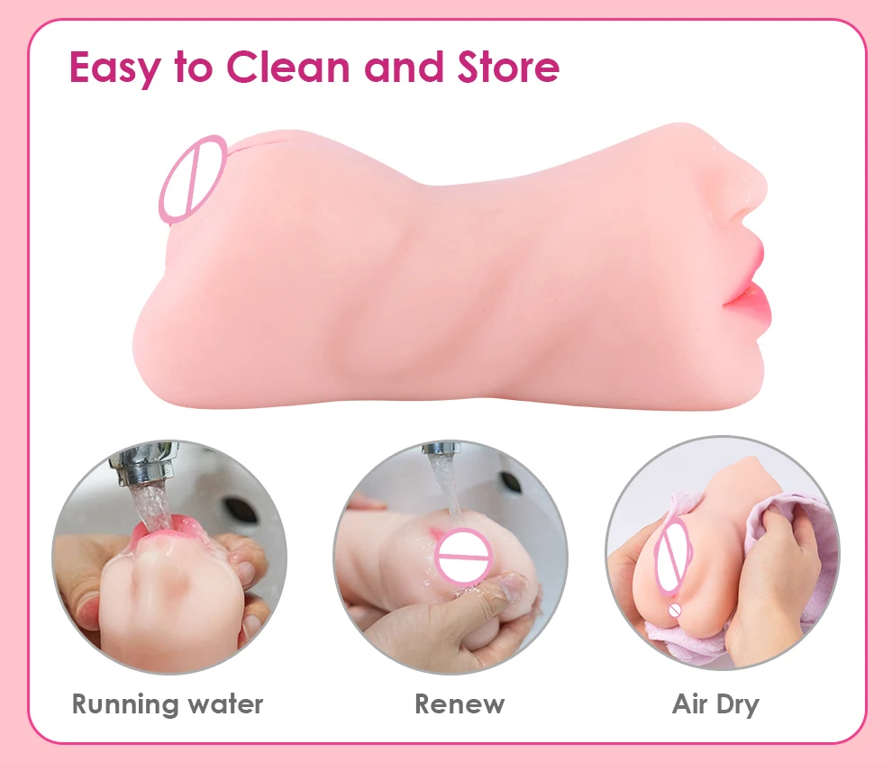 3 IN 1 Male Masturbator Silicone Vagina Real Pussy Open Mouth Teeth Realistic Sex Deep Sex Toys for Men Oral Masturbation Sextoy