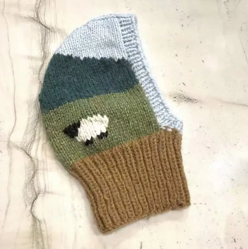 Spring and Autumn New Grassland Lamb Pattern Sweater Needle Ribbed Warm and Comfortable Handmade Women's Cute Knitted Hat