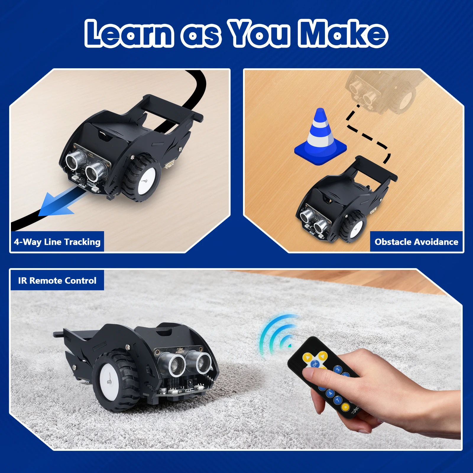 ACEBOTT SharkBot Smart Robot Car Kit met ESP32 voor Arduino STEAM Programmering Educatief speelgoed