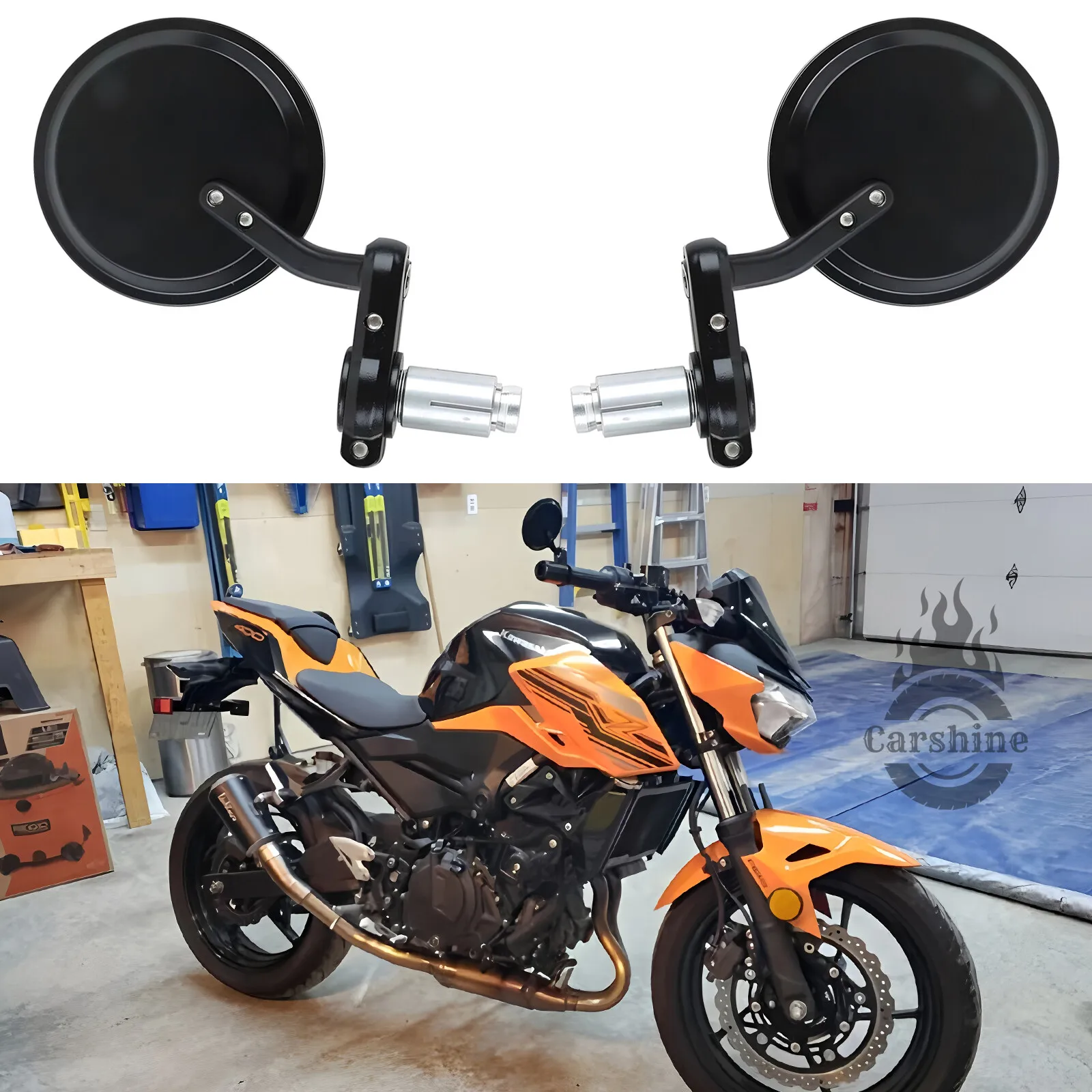 

7/8" Black CNC Round Rearview Mirrors Set Custom For Handle Bar End Motorcycle