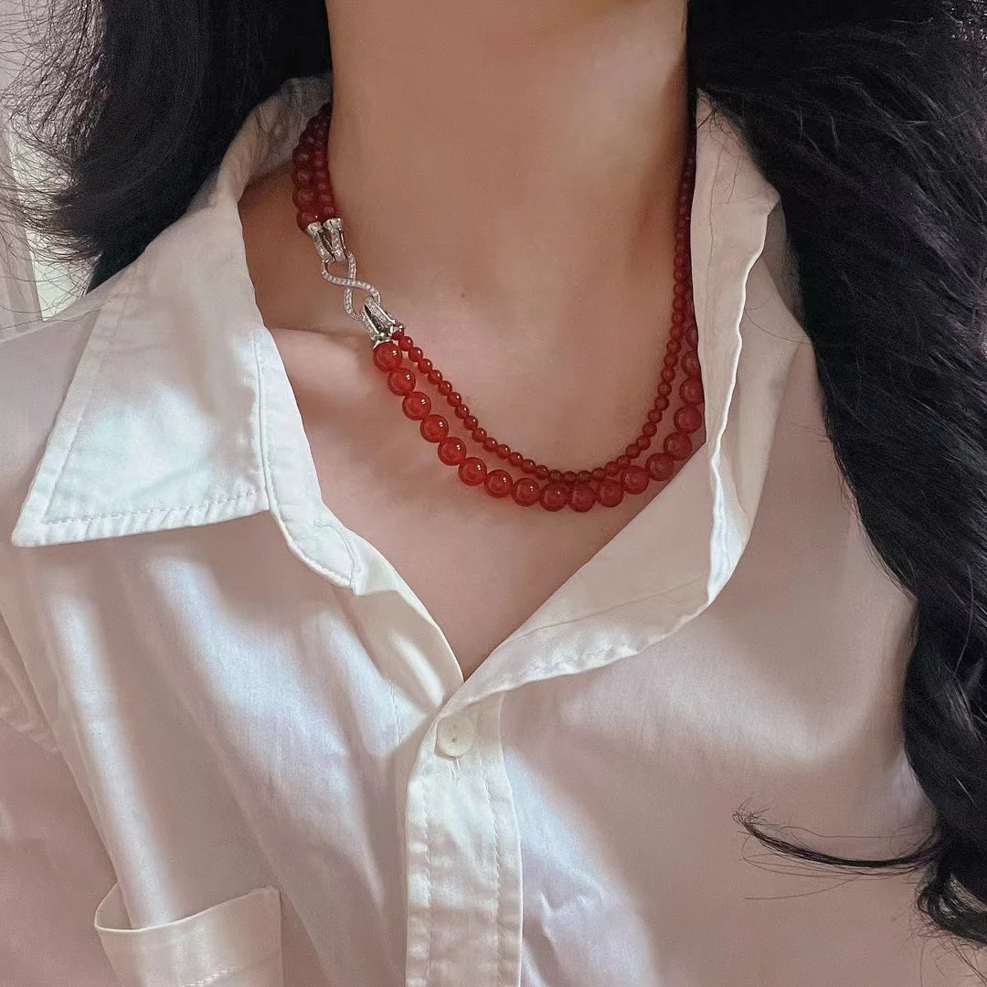 

Новое двухслойное колье из натурального агата и халцедона в стиле ретро, различные способы ношения.