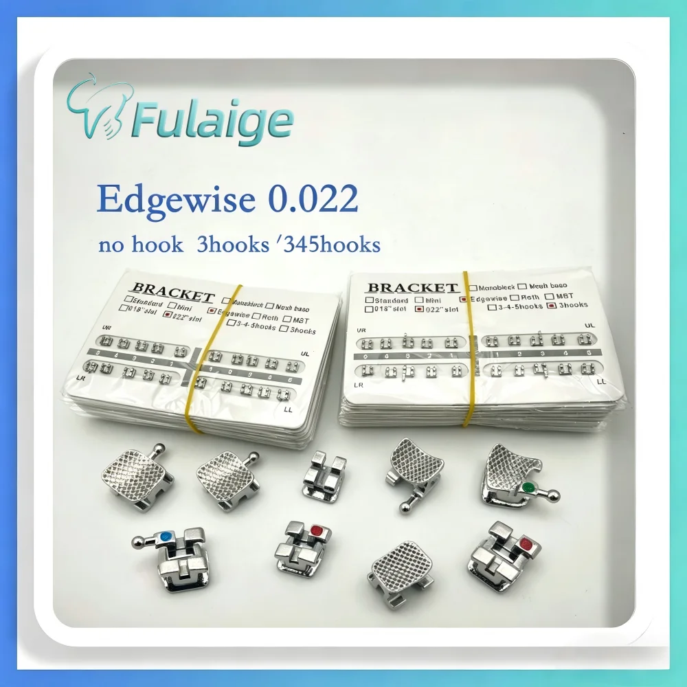 1 paquete/20 unidades de brackets metálicos de ortodoncia, kit dental Roth/MBT/Edgewise 0.018"/0.022" con 345/3 ganchos, mini monoblock dividido