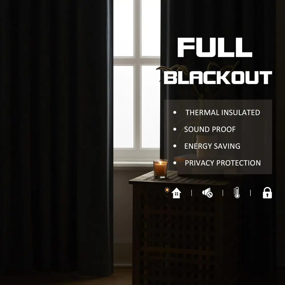 Volledig licht blokkerende linnen knijpplooigordijnen van 40 W x 102 l, van vloer tot plafond, paar met haken