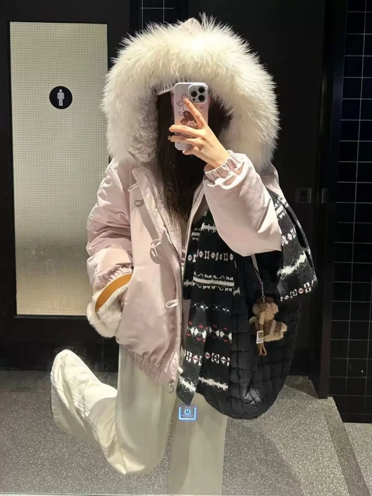 Retro Parka Damska z Guzikami, Luźna, Bawełniana, z Kołnierzem z Imitacji Futra, Ciepła Odzież Wierzchnia, Koreański Styl, Duże Rozmiary, Modny Płaszcz Zimowy