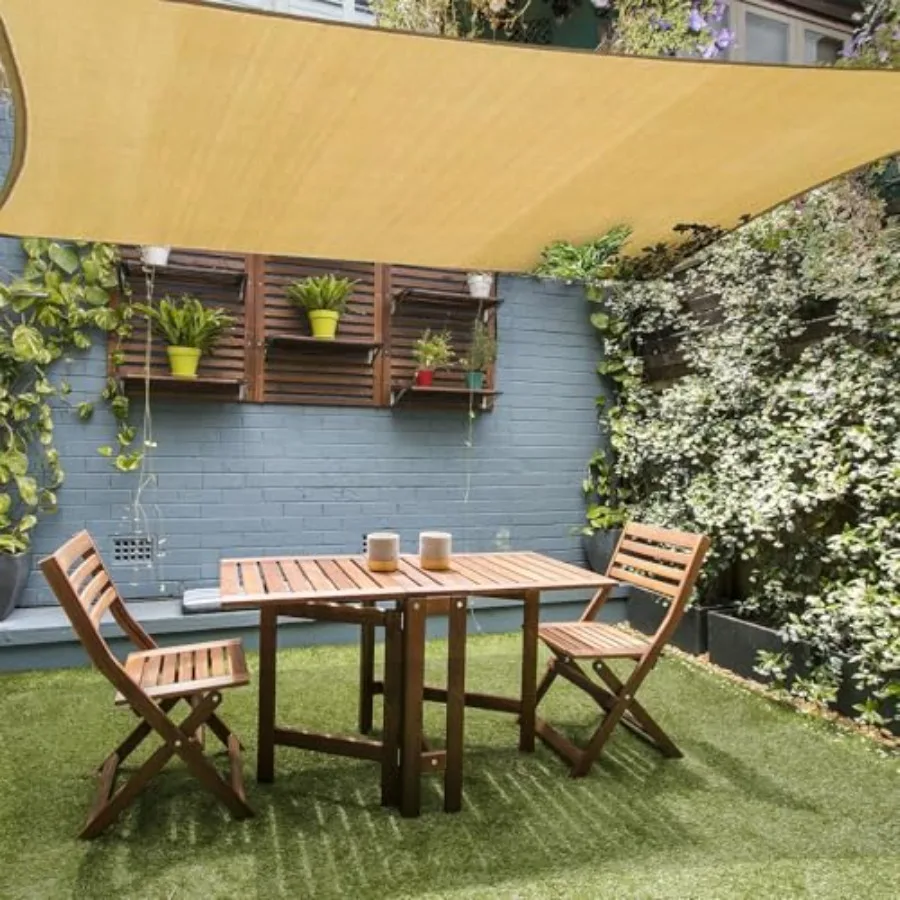 

Outdoor patio shade sail 16'x20', HDPE permeable UV-blocking sunshade in sand color for backyard, garden, and porch