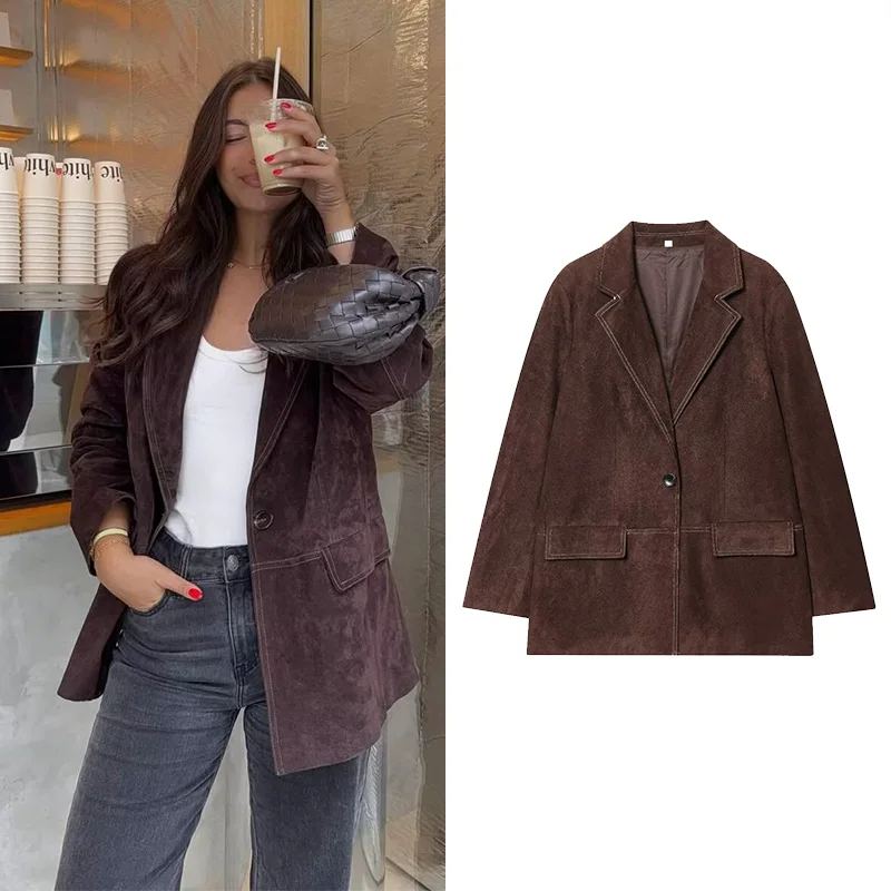 

Женский кожаный прямой пиджак HipSeam, осенние подплечники, женская повседневная куртка с длинными рукавами, шикарные женские пальто