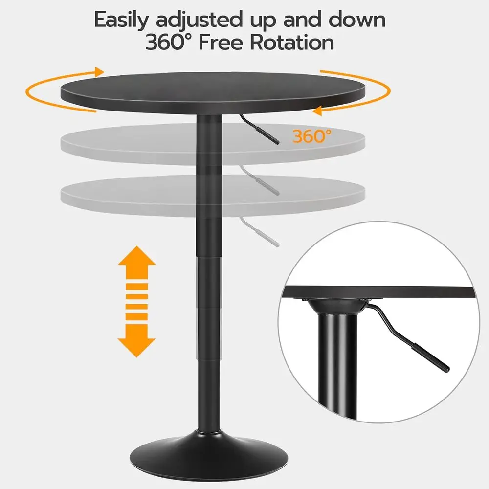 Bar Table, Height-Adjustable Round Pub Table 27-35.4 Inches, Cocktail Table with Sturdy Base, Modern Style, Easy to Assemble, Su