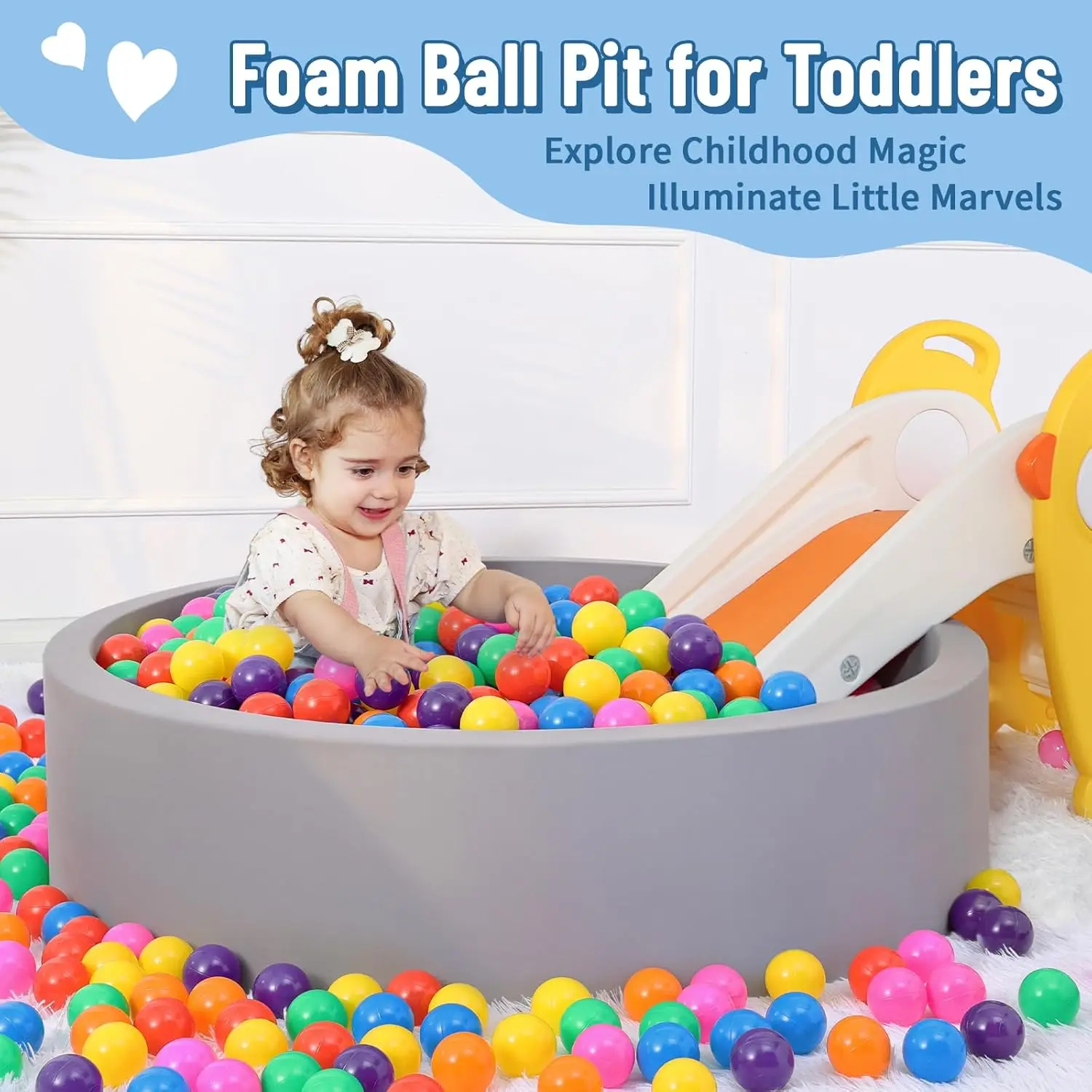 Foam Ball Pit for Toddlers with 200 Balls, Large Baby Ball Pit for Babies with Soft Memory Sponge, Indoor Outdoor Baby Playpen,