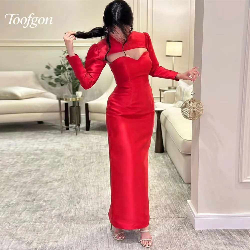 

Toofan Русалка Красные атласные вечерние платья по индивидуальному заказу Милая с длинными рукавами Женские вечерние платья для выпускного вечера Платье с вырезами
