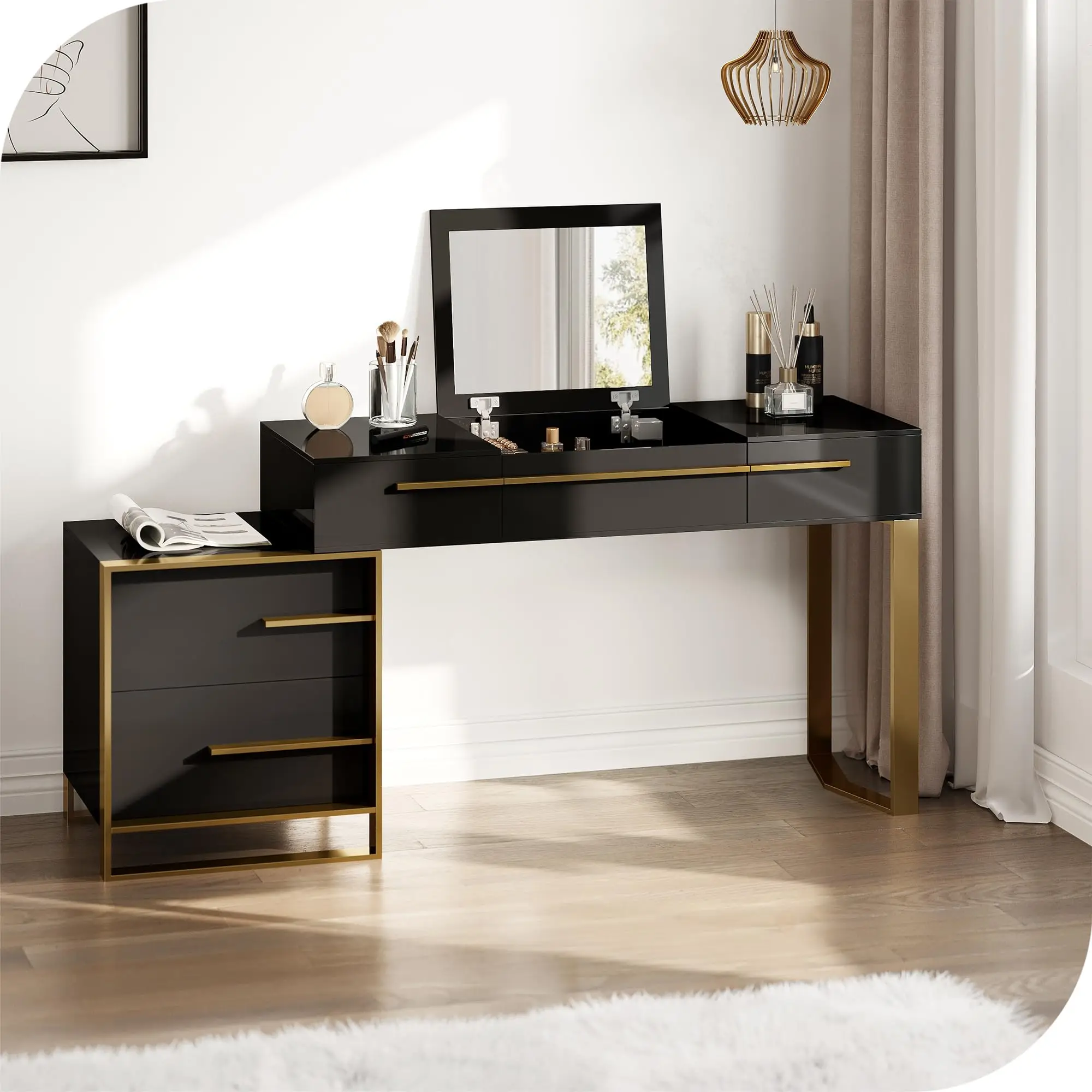 Modern Design Mdf Wood Dresser Makeup Vanity Girls White Dressing Table And Mirror Bedroom Dressing