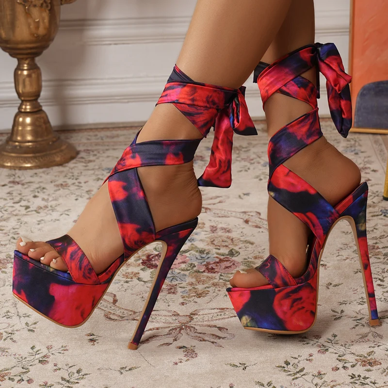 

Sexy Fashion Platform Sandals Woman Strappy 16CM Super High Heels Open Toe Pumps Party Banquet Pole Dance Model Runway Shoes