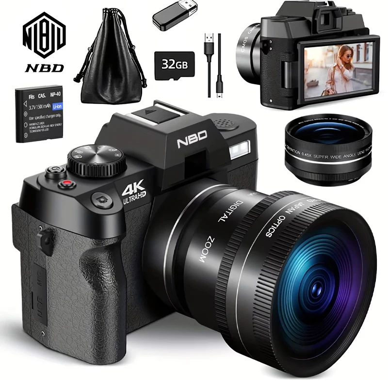 Nbd compacto câmera de fotografia digital4k câmera de rede sem fio retro vlog gravador youtube 48mp câmera 3 "tela flip