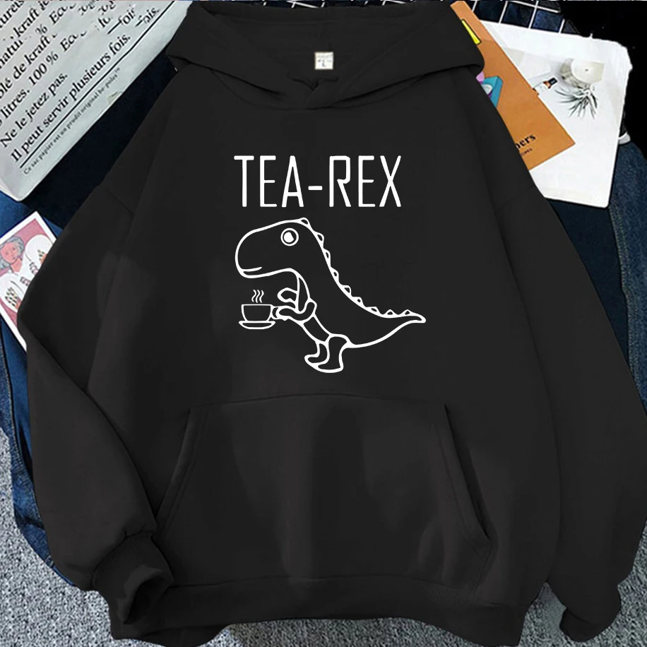 

Men Women Hoodies Tea Rex Funny Dinosaur Drink Coffee Hoodies Fashion Casual HoodiesHigh Quality Couple's Long Sleeves Clothing