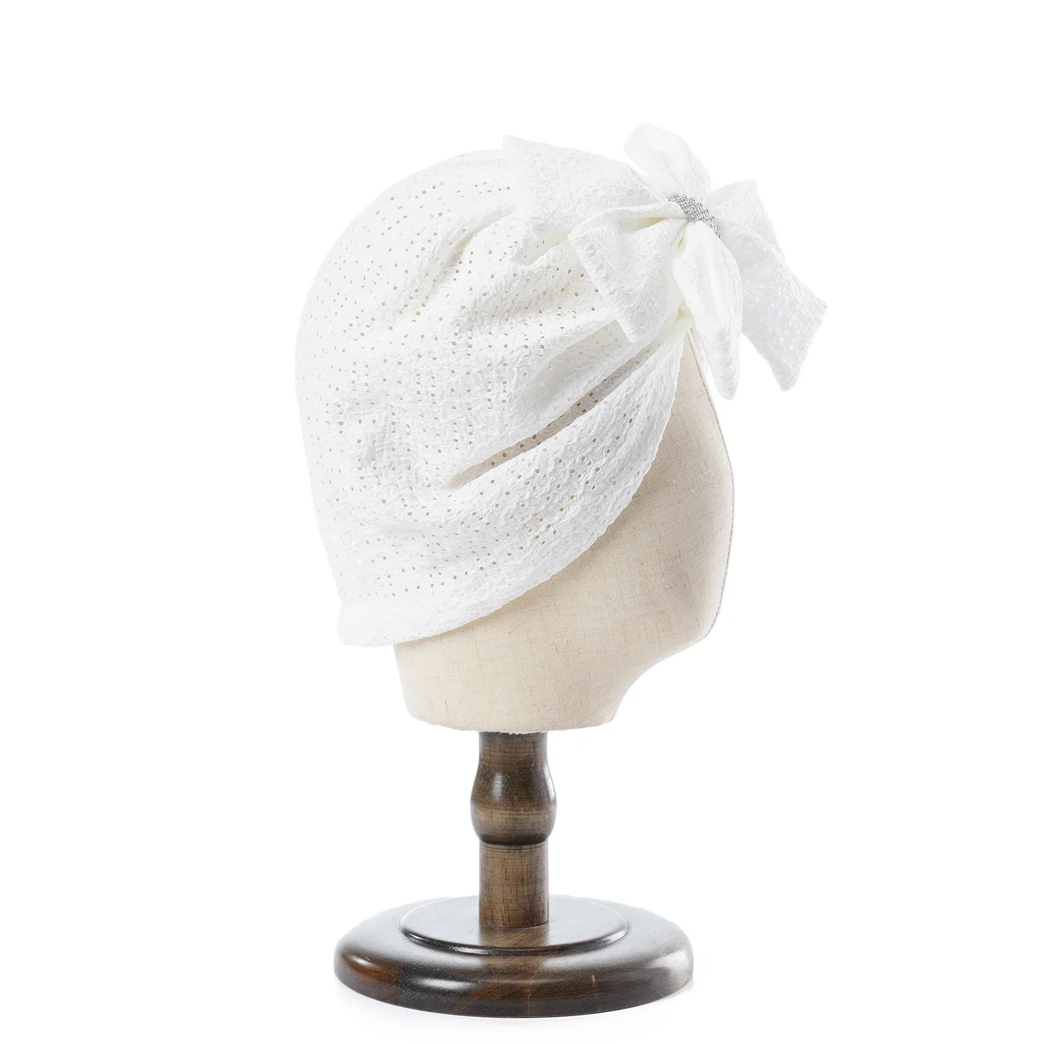 Frauen Mode Bögen Hut Motorhaube Einfarbig Hohl Atmungsaktive Mesh Sheer Hut Mädchen Geknotet Turban Kopf Wraps Beanie Cap – Detail 4