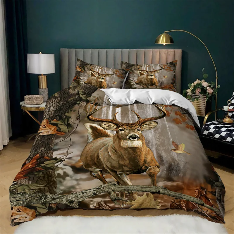 Animal Duvet Cover Set 2/3Pcs Deer Autumn Forest Leaves Bedding Set Wild Animals For Teens Queen King Size Polyester Quilt Cover