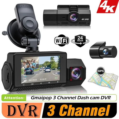 차량용 DVR 대시캠 블랙박스 비디오 녹음기, 3 채널, 4K 카메라, GPS 와이파이, 24 시간 주차 모니터, 자동차 액세서리  Best5