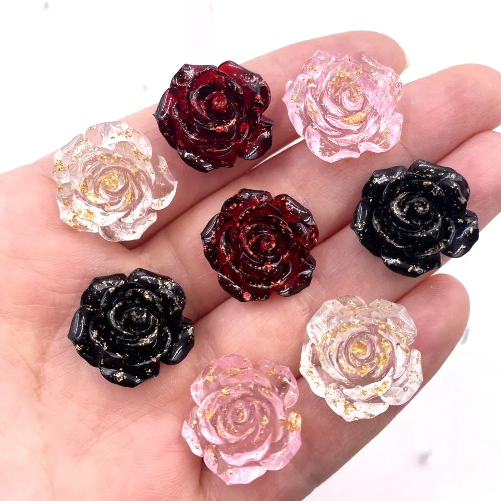 16Pcs 18mm Resin Gold Foil Rose Flatback Flower Rhinestone Gems Scrapbook Wedding Ornaments Applique Crafts DIY SL54