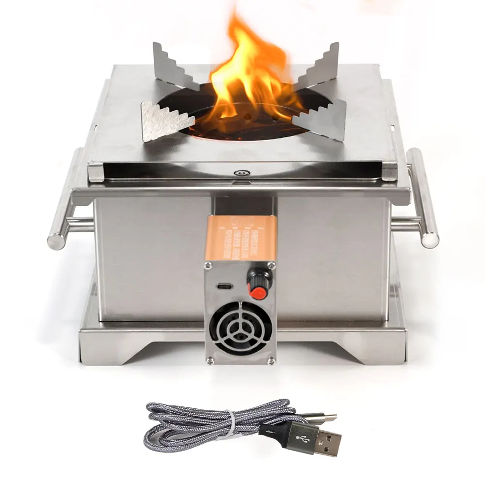 

Portable stainless steel double-layer outdoor stove Home hearth with Type-C mini blower Camping picnic backpack portable stove