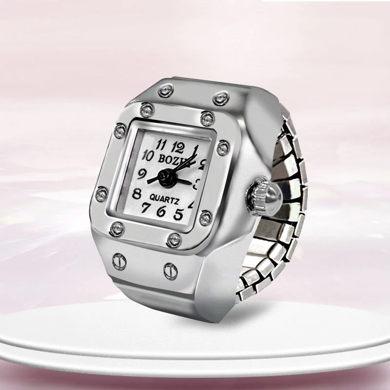 Steel Fun Jewelry Unisex Vintage Punk Classic Watch Finger Ring for Women Men Goth Clock Rings Digital Watch Stretchy Rings Gift