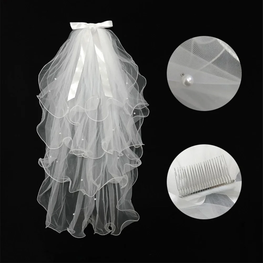 

Bead Wedding Accessories 4 Layer Veil Ivory Simple Bridal With Metal Comb Hot Sale